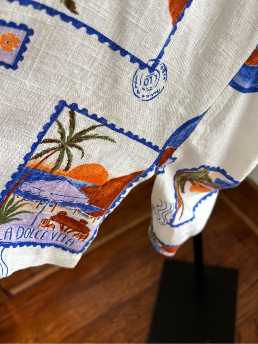 Paper Heart Tropical Stamp Print Camp Shirt Linen Blend Oversized Womens Medium - Picture 8 of 9
